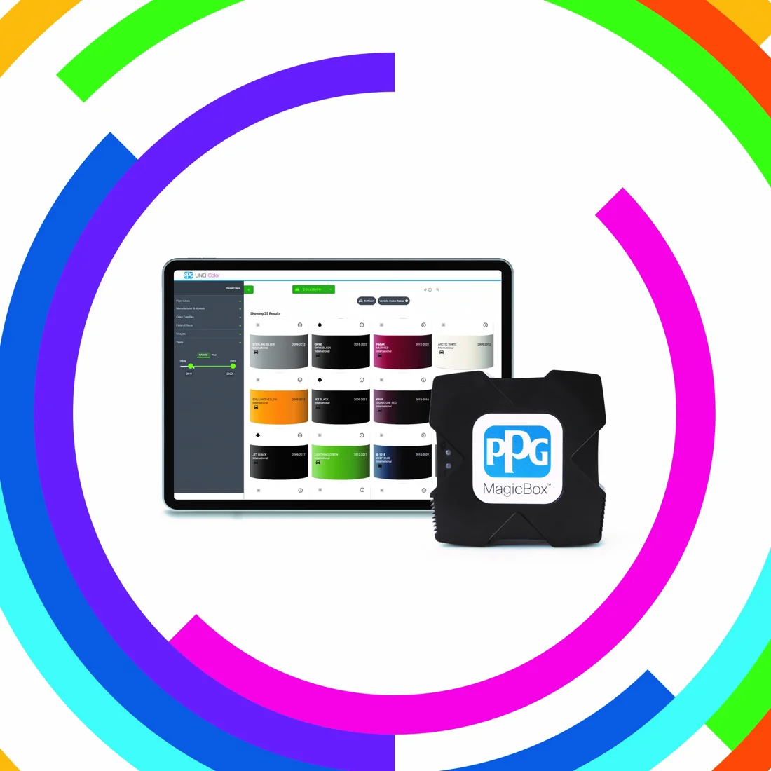 PPG LINQ Color on a tablet with the PPG MagicBox